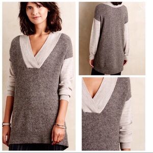 Moth Anthropologie S Two Tone Sweater Gray Black Wool Alpaca Blend V Neck Size S